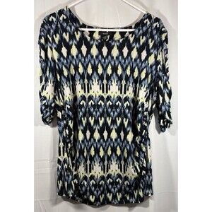 Alfani Womens Ruched Boat Neck Multi Colored 1/2 Sleeve Blouse Size Large